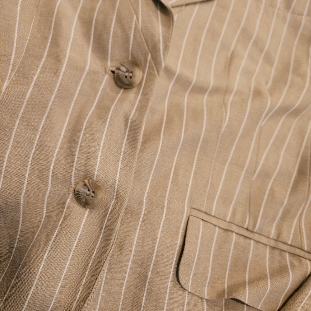 Talbots Petites 2 Blazer Tan Pinstripe Linen Silk Blend Career Jacket Womens - Picture 2 of 9